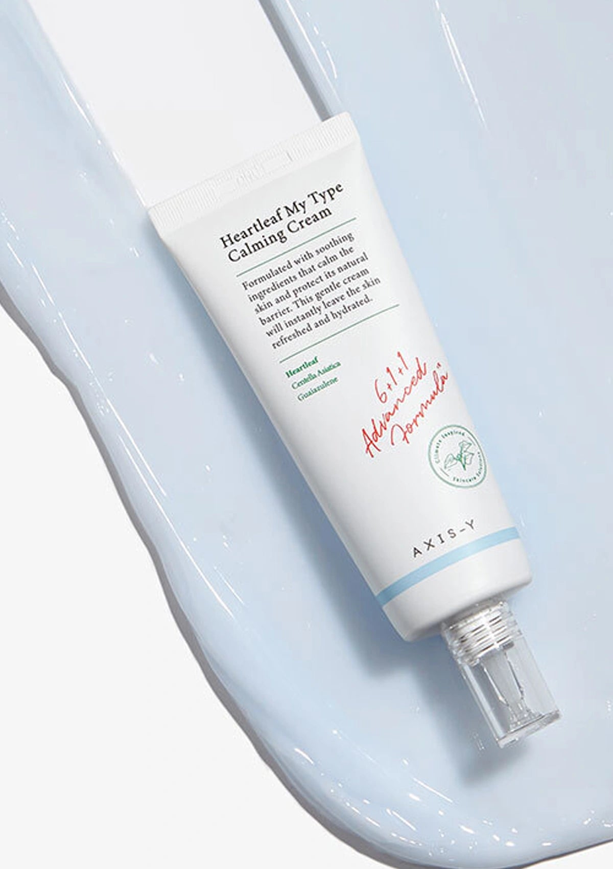 Tube of Aesop Heartleaf My Tye Calming Cream on a light blue background